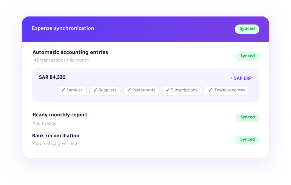 Enfaq Platform – Accounting Integration Dashboard with ERP for syncing expenses, automatic journal entries, and bank reconciliation